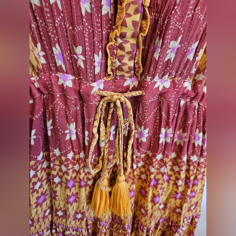 Free People Red and Yellow Patterned Midi Dress - Picture 5 of 10